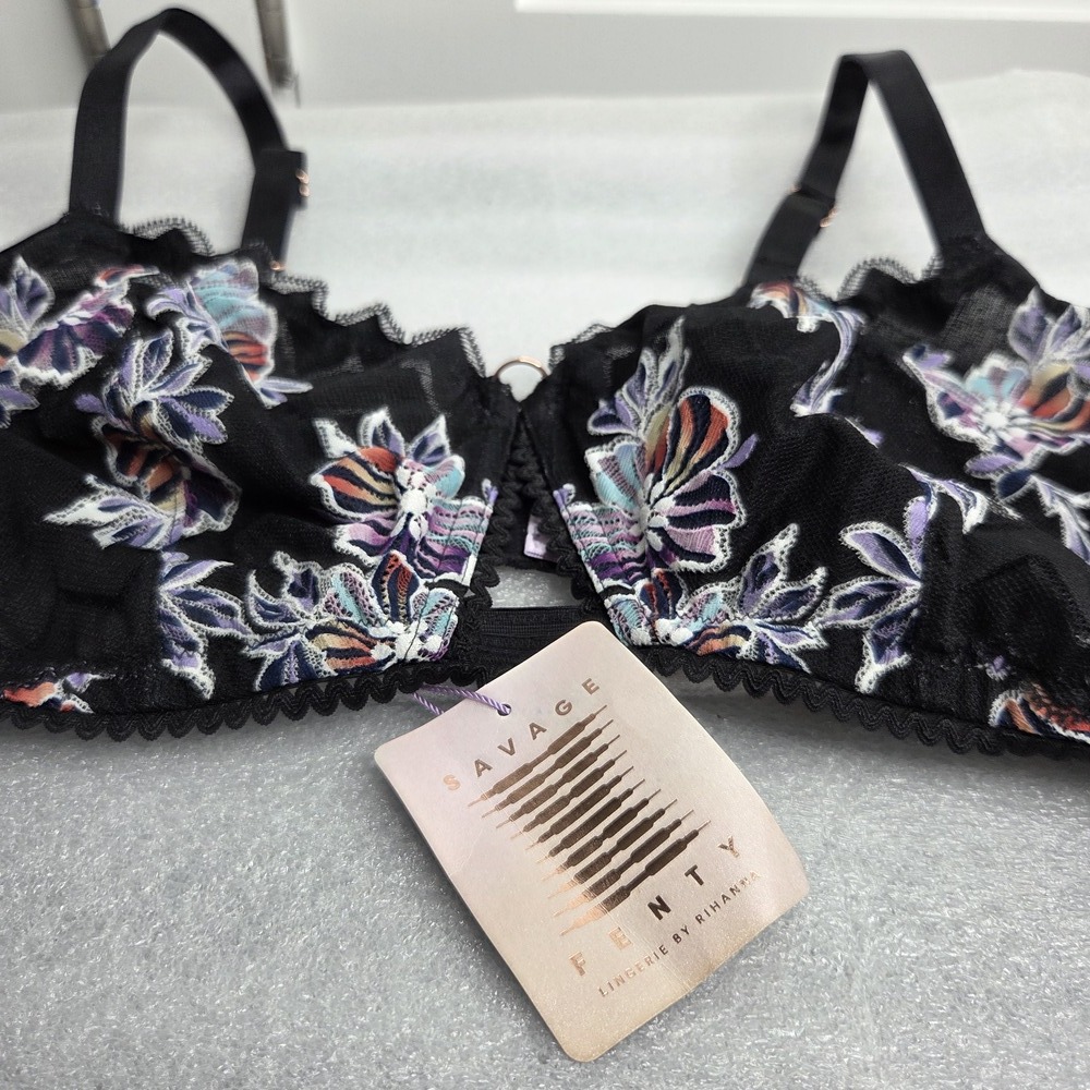 Savage X Fenty Zig Zag Zen Black & Floral Lace Bralette 3X NWT - Picture 2 of 9